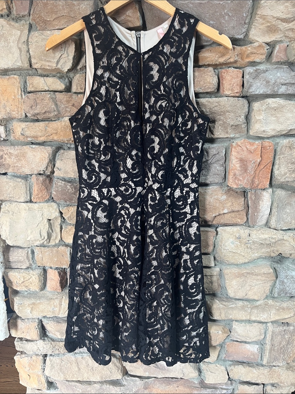 Sleeveless Black Lace Fit & Flare Dress with Nude Lining